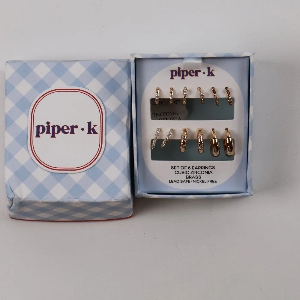 Piper K Earrings Set 6 Pairs Gold Cubic Zirconia Brass NWT